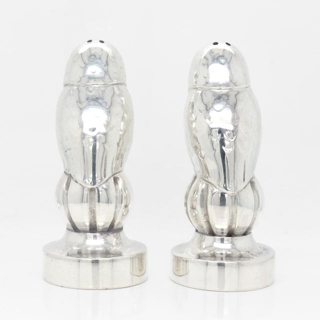 Metal Antique Georg Jensen Sterling Silver Owl Salt & Pepper Shakers Model No. 36a For Sale - Image 7 of 10