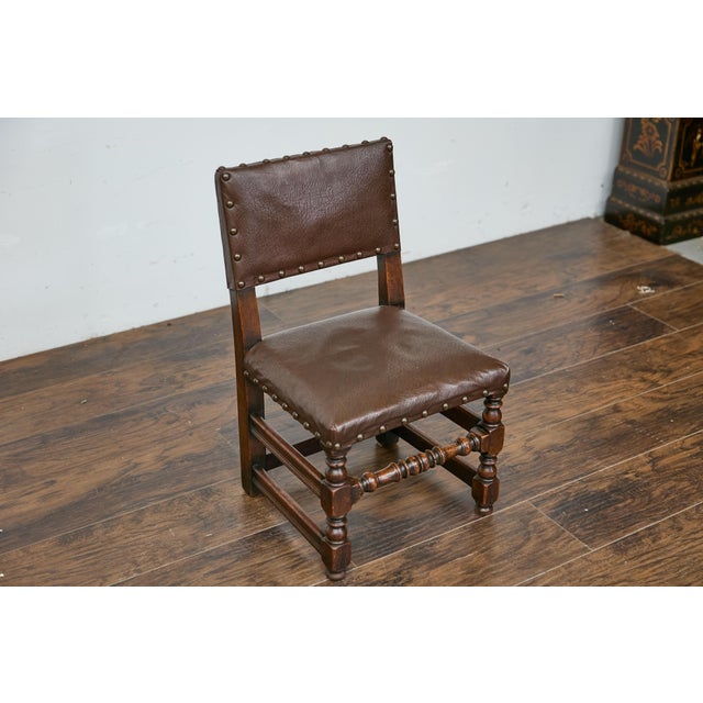 English 1880s Child's Chair with Turned Legs and Oil Cloth Upholstery For Sale - Image 10 of 12