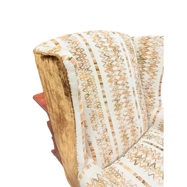Accent Chair Wing Back Velvet Jacquard Stripe Stuart Funiture Company Asheboro Nc. Retro Kitsch Statement Piece Living Room Office For Sale - Image 9 of 12