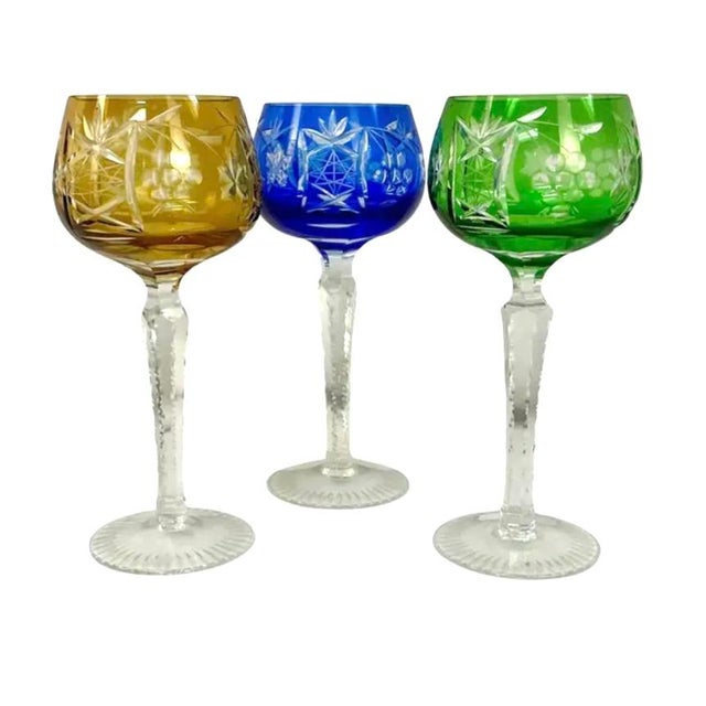 Set of Eight Bohemian Crystal Wine Glasses For Sale - Image 4 of 8