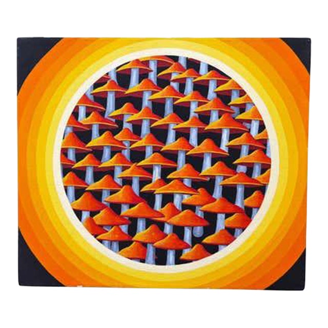 Repeating Mushroom Painting, Modern Style, Oil on Canvas, 1990s For Sale