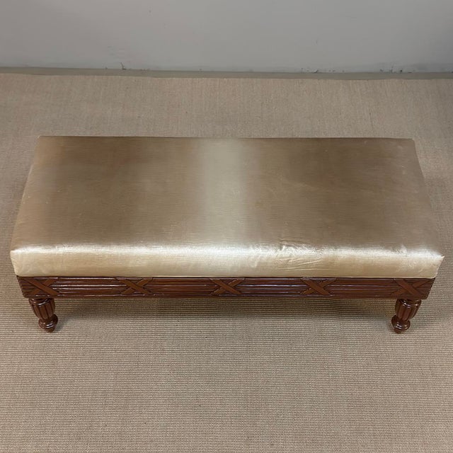 Antique French Louis XVI Style Mahogany Upholstered Bench For Sale - Image 13 of 15