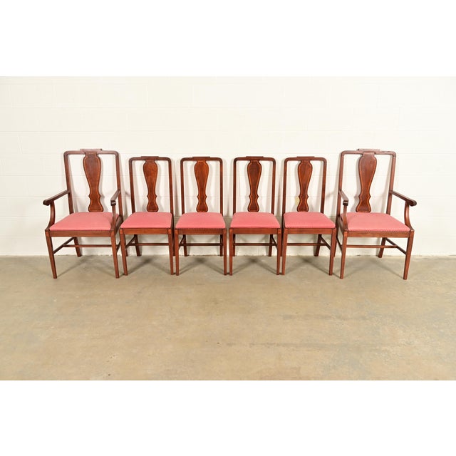 English Baker Furniture Style Federal Inlaid Mahogany Dining Chairs, Set of Six For Sale - Image 3 of 14