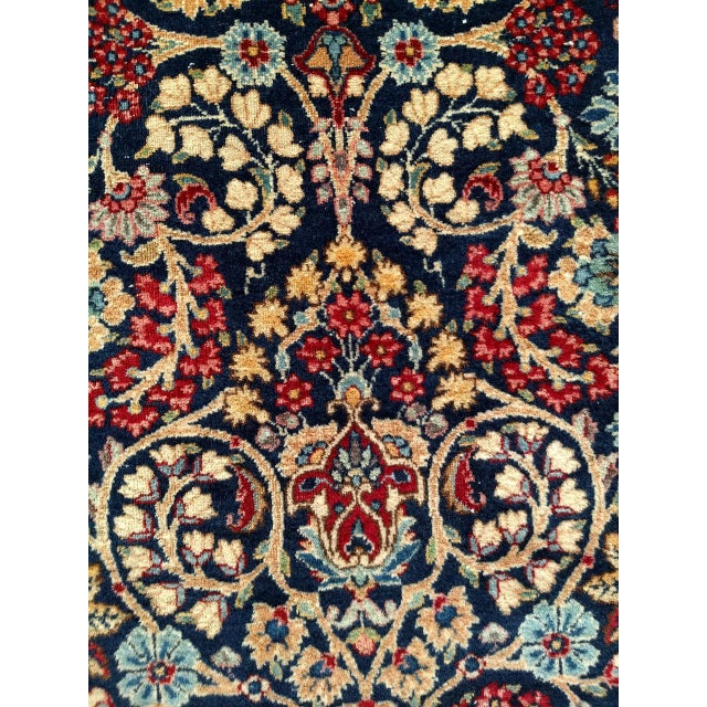 Vintage Persian Kerman Rug, Hand-Knotted Wool, All-Over Floral Garden Pattern, Navy & Ivory, 3x7 For Sale - Image 11 of 16
