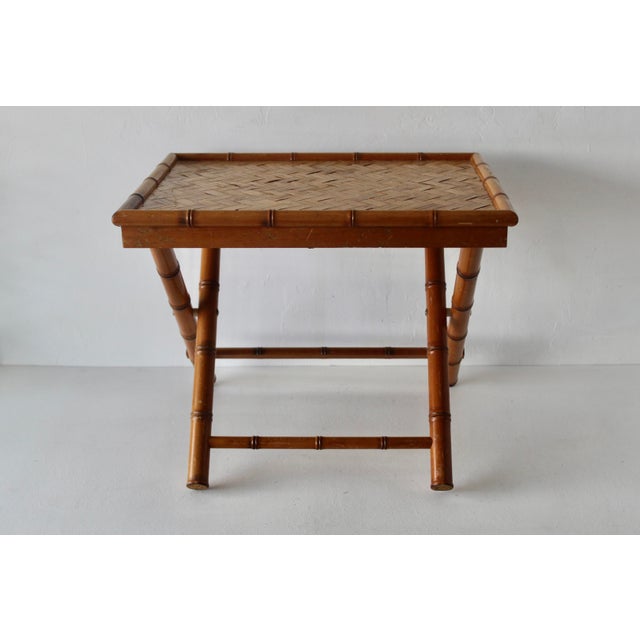 Vintage French Style Handcrafted Rectangle Bamboo Serving Folding Table Center Table X-Base Mid-Century For Sale - Image 11 of 14