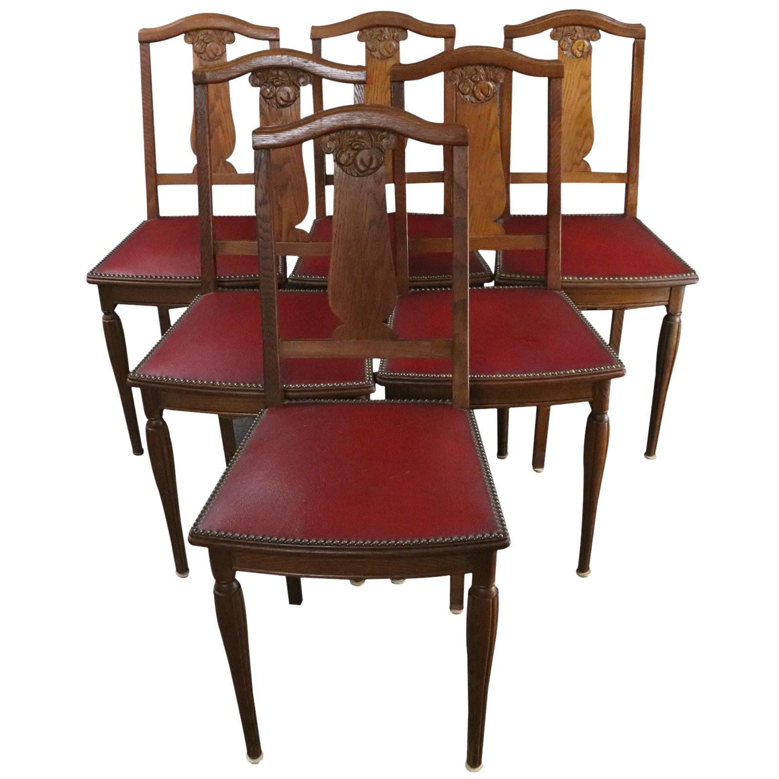 Dining Chairs Art Deco 1920 French Oak Red Set Of 6 Chairish