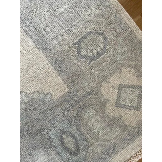 Modern Handknotted Oushak Rug in Dove Grey & Sky Blue, 10' x 14' For Sale - Image 4 of 6