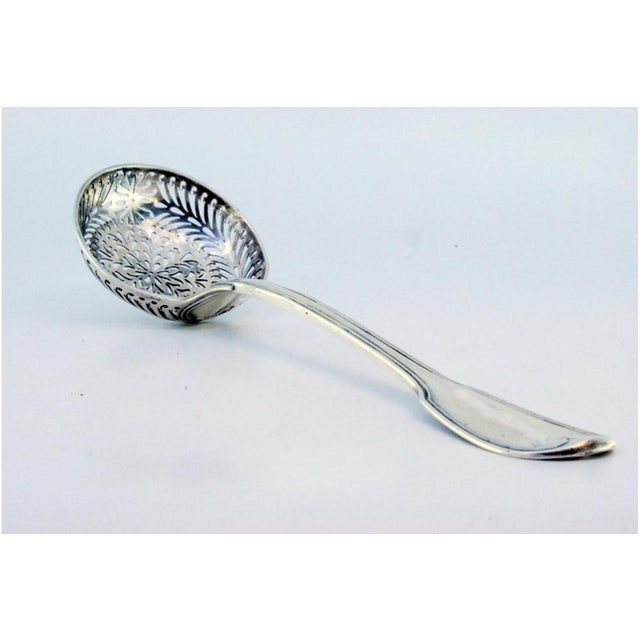 Silver Sprinkling Spoon with Asymmetrical Motifs and Crimped Handle For Sale - Image 6 of 8