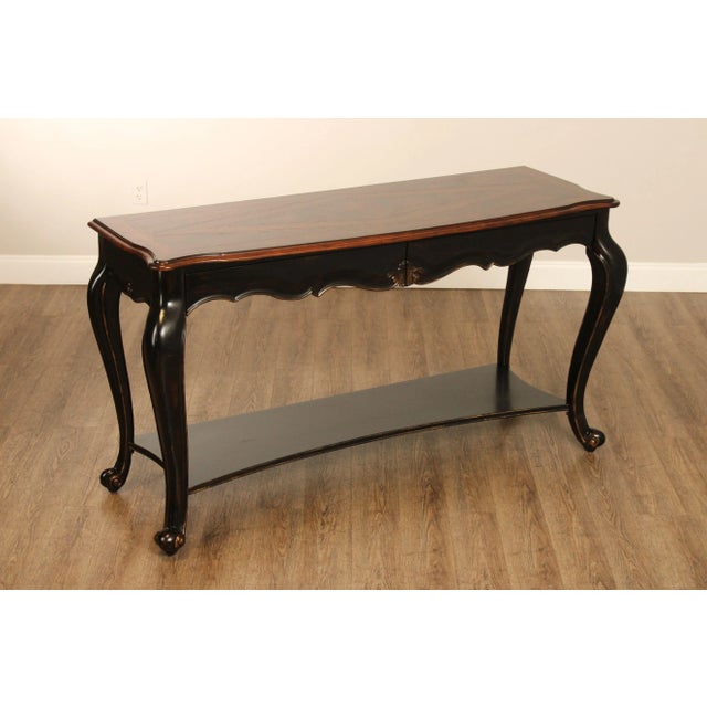 High Quality Two-Tier Ebonized Console Table with Two Drawers and Scalloped Apron