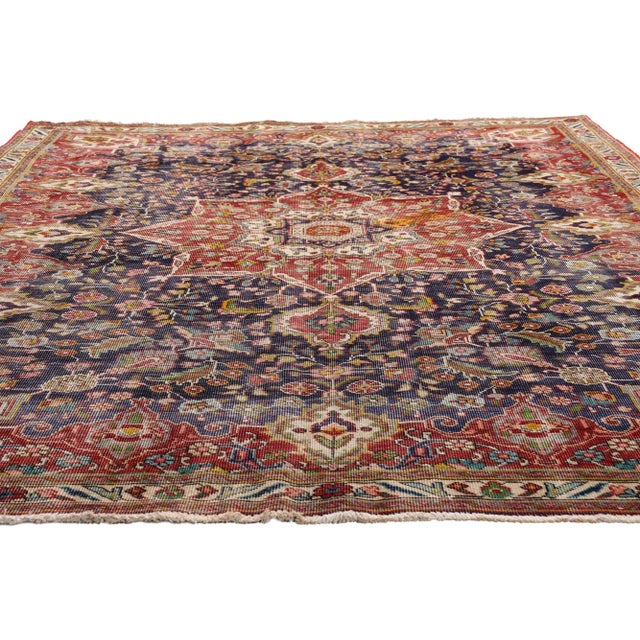 Rustic Antique Persian Tabriz Rug, 06'07 X 09'05 For Sale - Image 3 of 10