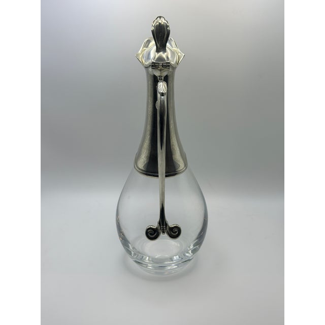 Contemporary Vintage Pewter & Glass Claret Decanter With Sculptural Handle For Sale - Image 3 of 5