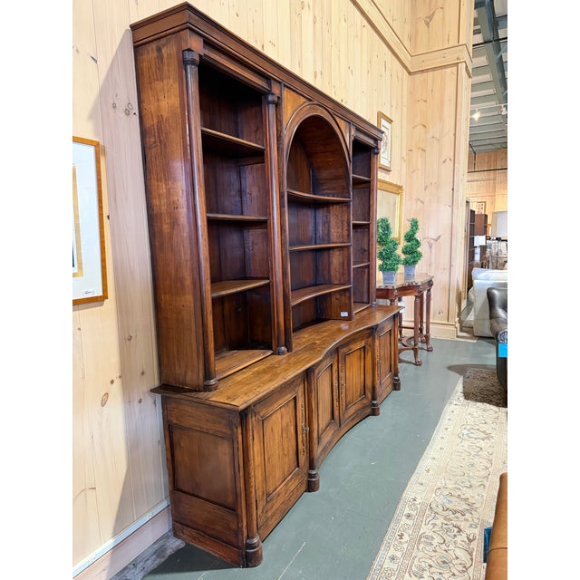 This is a stunning Antique French Provincial Breakfront Library Cabinet / Bookcase Hutch crafted with warm...