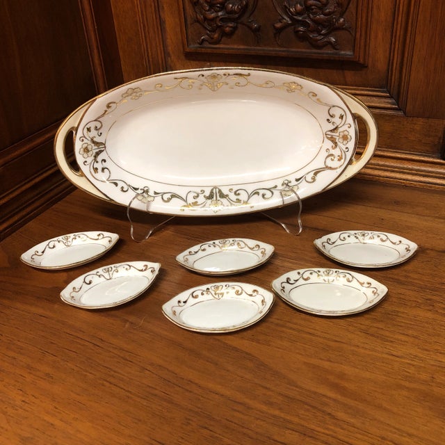 Early 20th Century Nippon Gilt Moriage Celery With 6 Salts For Sale - Image 6 of 6