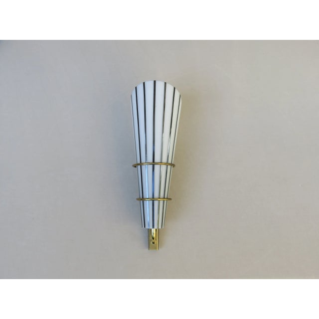 Metal Italian Black and White Striped Enamel Glass and Brass Sconces, 1950s, Set of 4 For Sale - Image 7 of 18