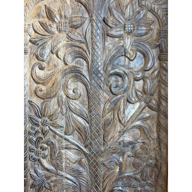 1920s Hand-Carved Tree of Life Barn Door Panel With Elephants – Vintage Wooden Wall Art Statement 84x36 For Sale - Image 5 of 7