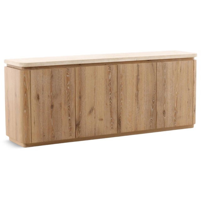 Contemporary Cream Marble Top Oak Credenza For Sale - Image 3 of 9