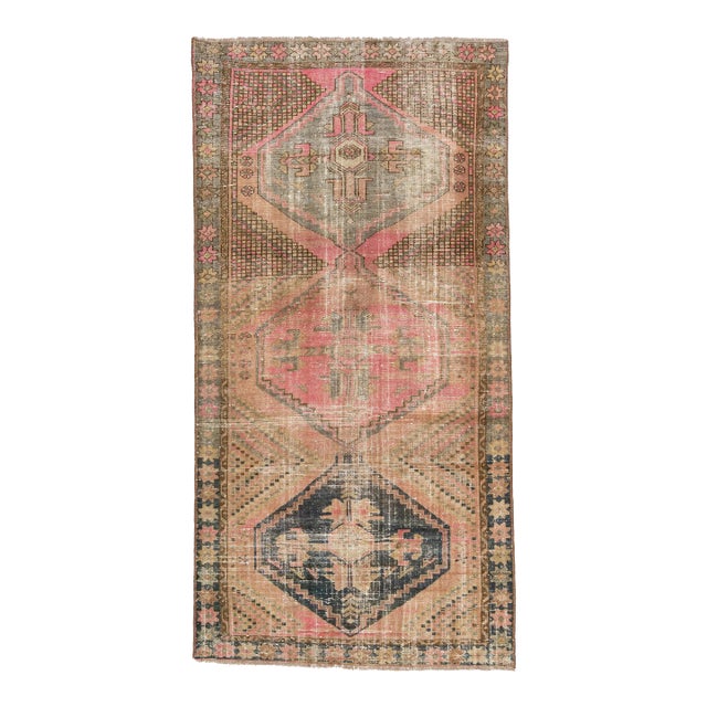 Mid 20th Century Vintage Persian Distressed Peach Handmade Medallion Wool Rug For Sale