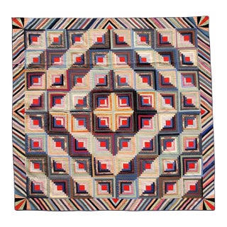 19thc Wool & Velvet Log Cabin Quilt For Sale