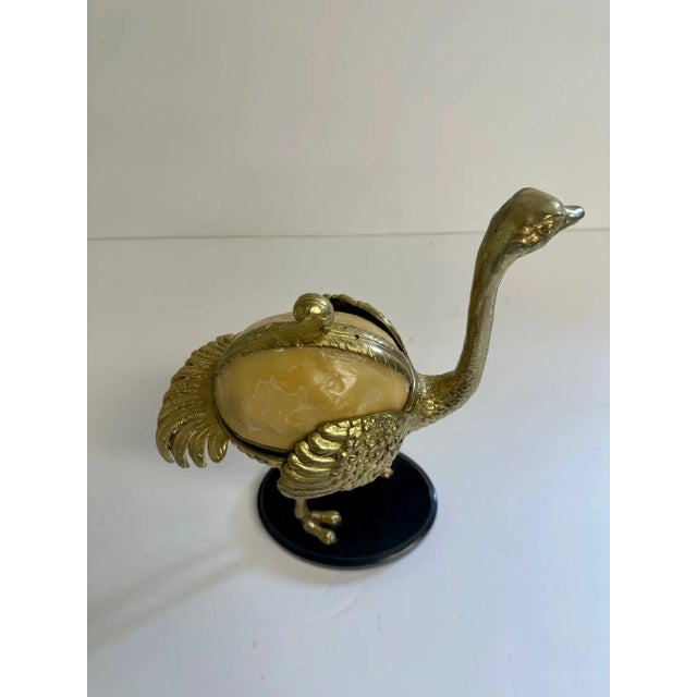 Brass Sculpted Brass Ostrich Box With Resin Top and Marble Base For Sale - Image 8 of 12