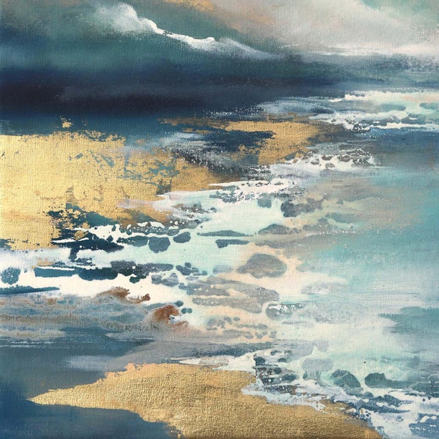 Textile Gentle Shores - Original Abstract Seascape Painting on Canvas With Gold Leaf by Charlotte Elizabeth For Sale - Image 7 of 10
