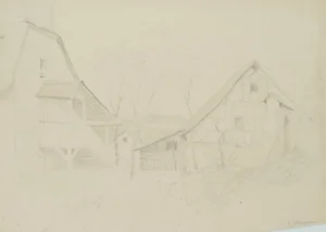 H. Christiansen, Village Square Near Bad Wimpfen, 1922, Pencil
