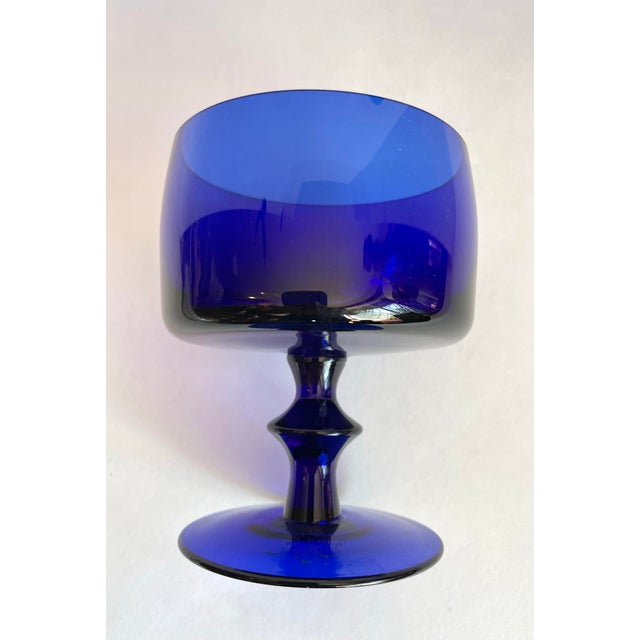 Mid 20th Century Mid-Century Modern Cobalt Blue Sculptural Stemmed Goblet Glasses, Set of 5 For Sale - Image 5 of 7