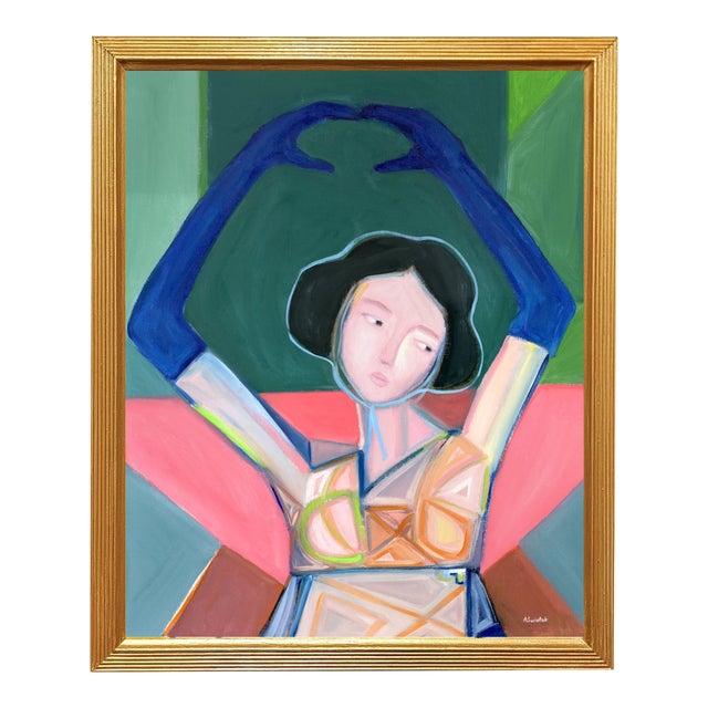 Cubist Contemporary Figure Oil Painting, Signed For Sale