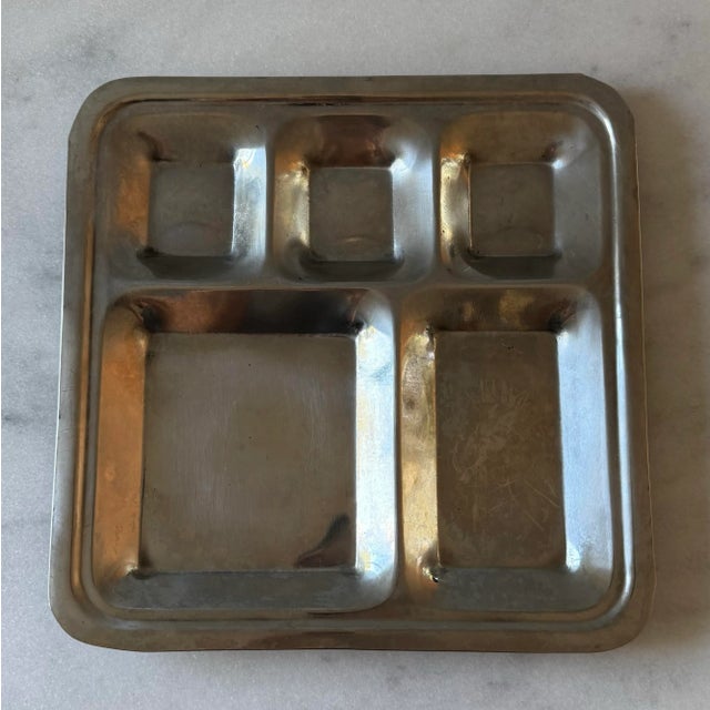 American Set of 6 Vintage 5 Compartment Metal Food Serving Trays For Sale - Image 3 of 9