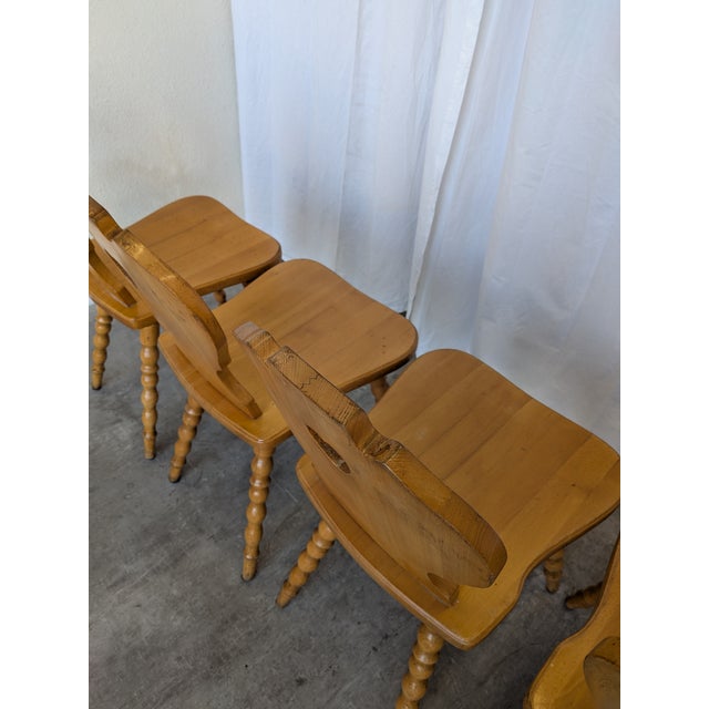 Brown Vintage Tyrolean Farmhouse Heart Cutout Wooden Dining Chairs, 1970s, Set of 4 For Sale - Image 8 of 18