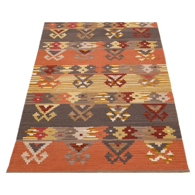 Modern 2020s Modern Kilim Handmade Multicolor Geometric Wool Rug For Sale - Image 3 of 7