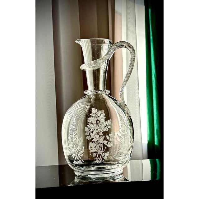 Victorian Etched Glass Amphora Jug with Serpent Handle, 1880s For Sale - Image 4 of 18