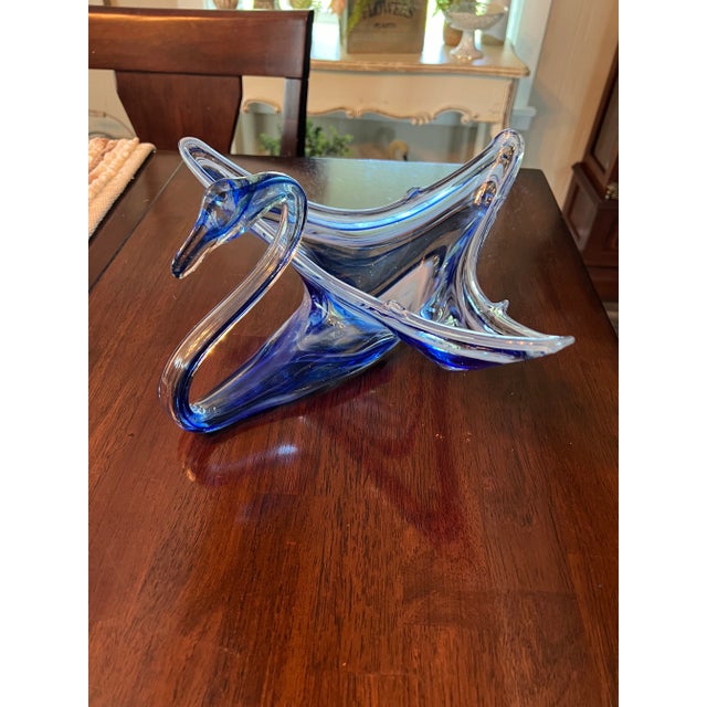 Murano Style Glass Blown Swan in a Cobalt Blue Swirl . Great looking Glass that will make a statement piece .