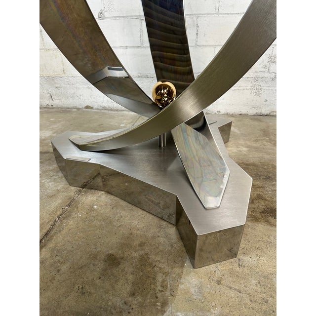 1990s Greg Sheres 14k Gold Chrome Stainless Steel Center Table Pedestal Two Available For Sale In San Francisco - Image 6 of 12