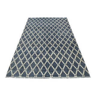 Moroccan Rug 7'11'' X 10'10'' Blue Wool Contemporary Hand-Knotted Carpet For Sale
