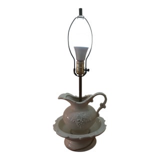 Vintage White Ceramic Pitcher & Basin Lamp – Victorian Revival Cottagecore For Sale