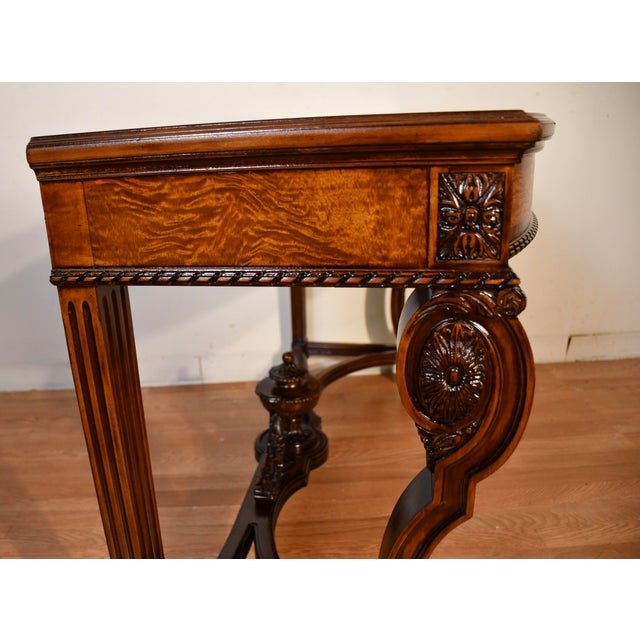 1900s Antique French Louis XVI Walnut & Satinwood Inlay Console Table For Sale - Image 12 of 18