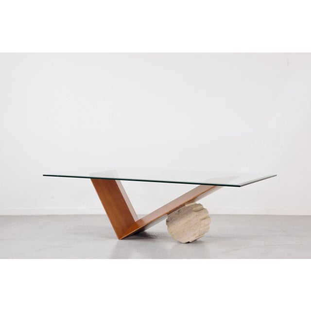 1990s Italian Valentino Coffee Table in Walnut and Travertine from Cattelan, 1990s For Sale - Image 5 of 12
