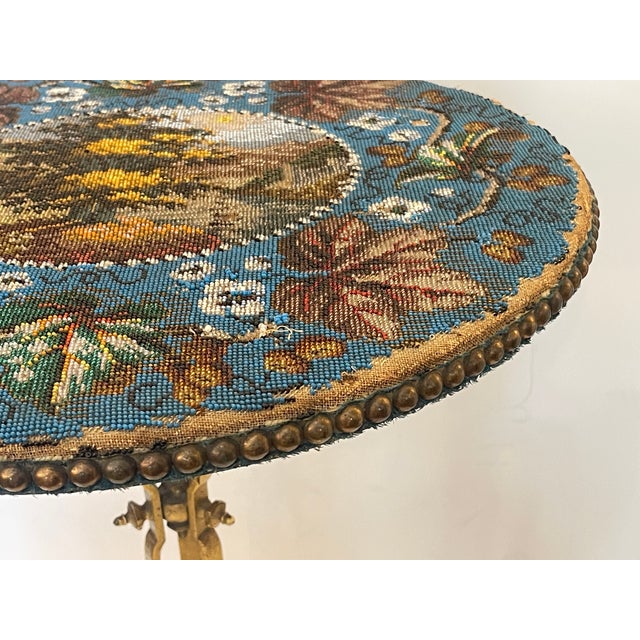Metal French Beaded Top Wrought Iron Table by Maison Huret, Circa 1865 For Sale - Image 7 of 15