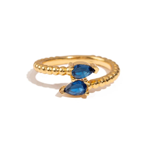 Sapphire Teardrop Glow Gold Adjustable Ring, Size 8 For Sale - Image 9 of 9