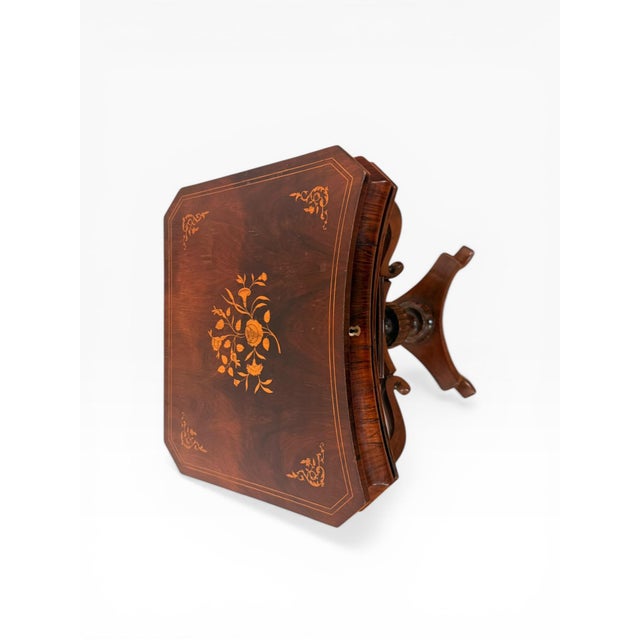 Early 20th Century Inlaid Mahogany Federal Style Sewing / Work Table With Lyre Base For Sale - Image 4 of 12