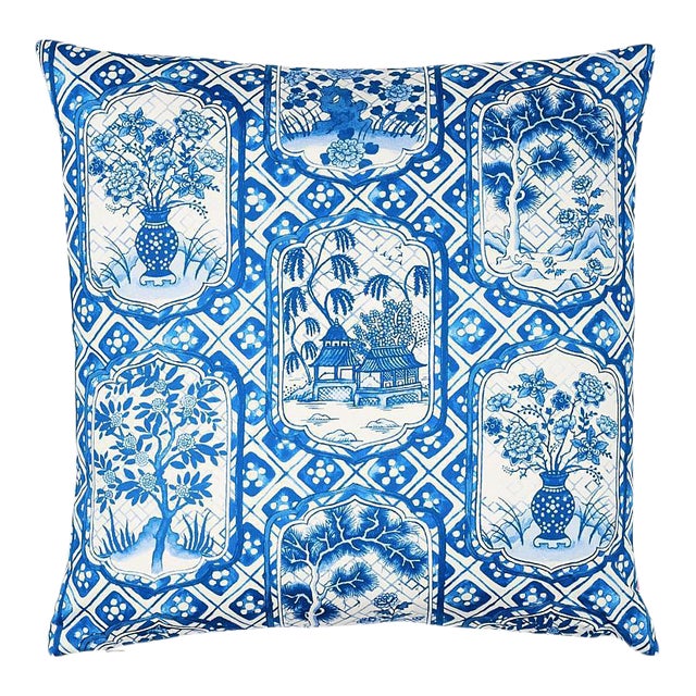 Schumacher X Johnson Hartig Ting Ting & Bodhi Tree Pillow in Blue & Pink For Sale