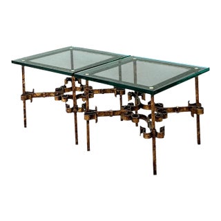 Vintage Brutalist Glass and Metal Side Tables - Pair For Sale