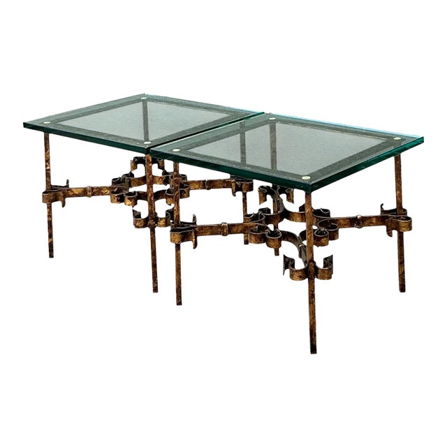 Vintage Brutalist Glass and Metal Side Tables - Pair For Sale