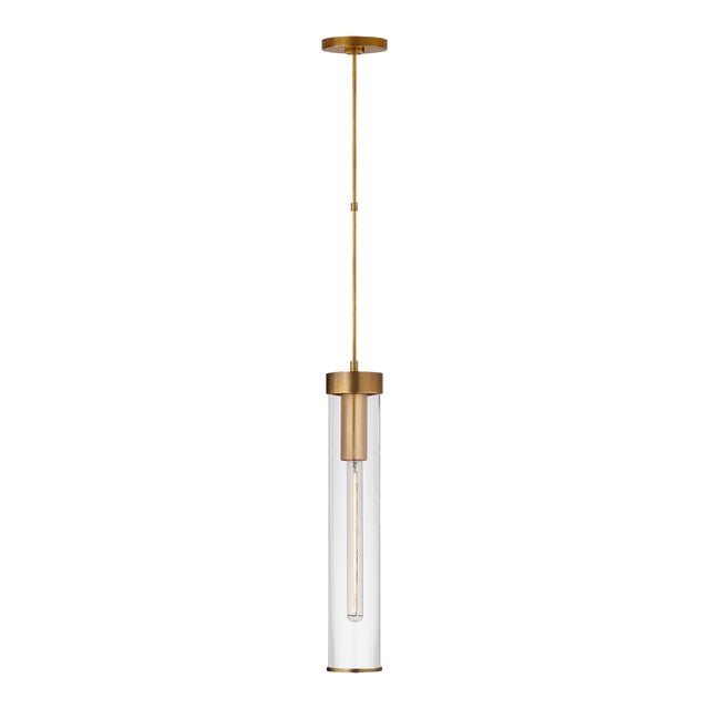 Kelly Wearstler for Visual Comfort Signature Liaison Long Pendant in Antique-Burnished Brass with Clear Glass For Sale