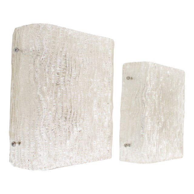 Large Vintage Ice Glass Wall Lamps from Kaiser Leuchten, 1970s, Set of 2 For Sale