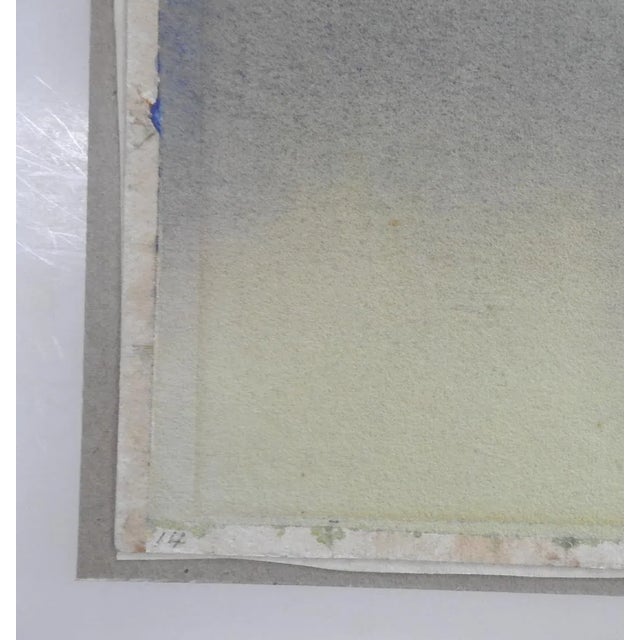 Japanese Circa 1930s Japanese Foggy Lake With Lantern Watercolor Painting For Sale - Image 3 of 6