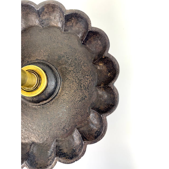 Vintage Brass & Cast Iron Fireplace Tool Stand With Scalloped Ash Tray For Sale - Image 10 of 12