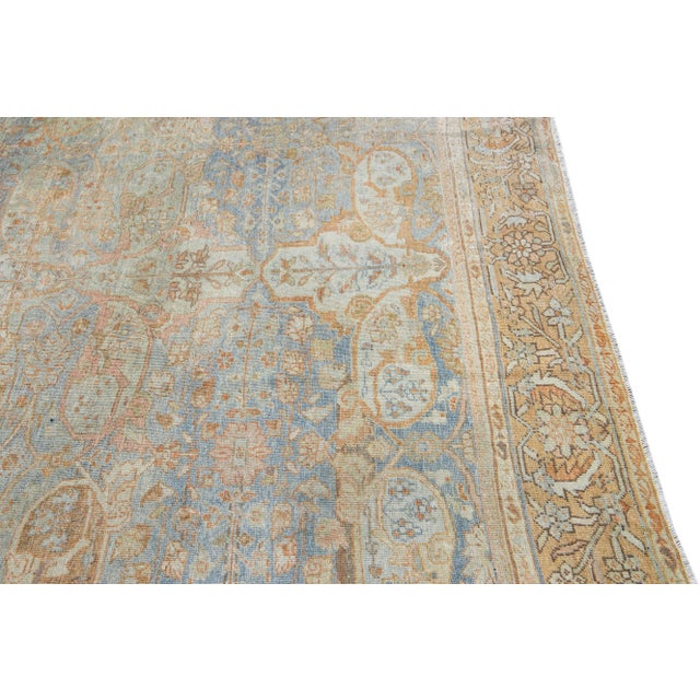 Textile Antique Sultanabad Handmade Allover Floral Light Blue Wool Rug For Sale - Image 7 of 10