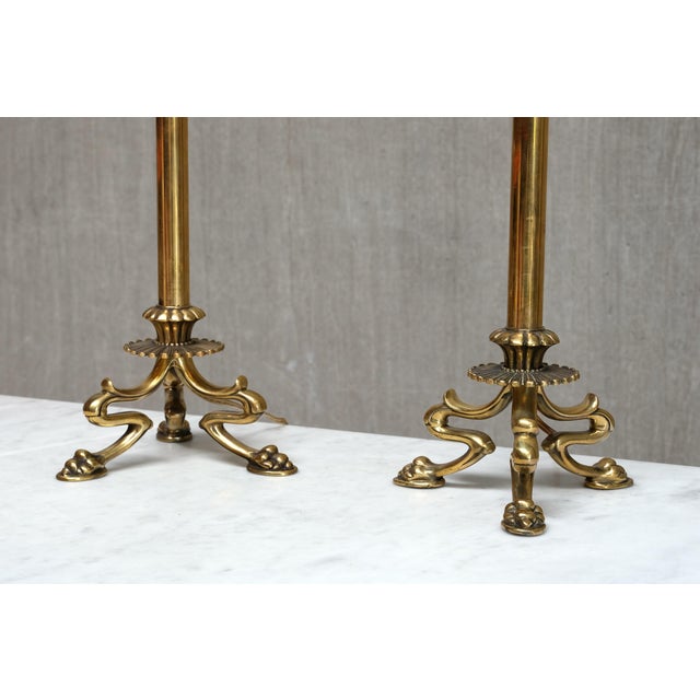 Brass Lamps with Lions Paw Feet attributed to Vilhelm Bissen, Denmark, 1890s, Set of 2 For Sale - Image 5 of 13
