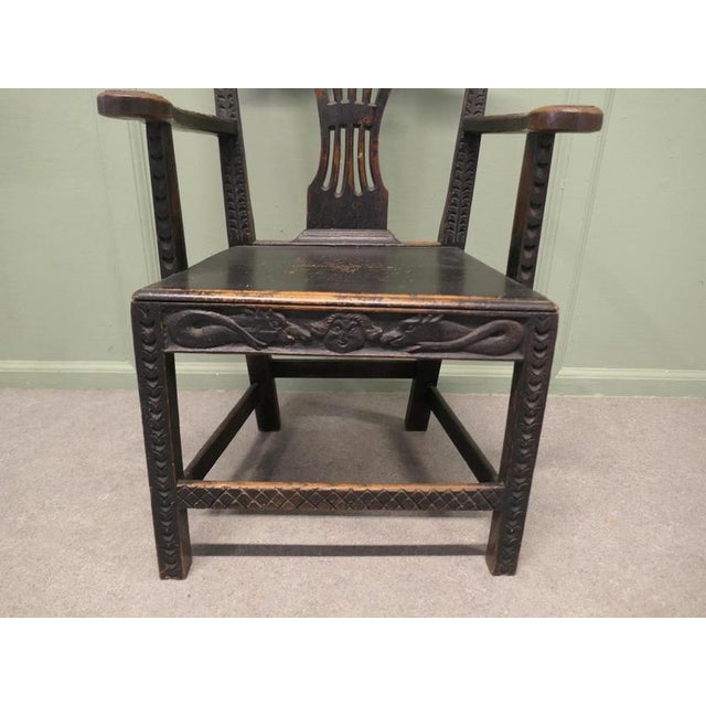 Chippendale Hand-Carved Hall Chair, 1750 For Sale - Image 4 of 8
